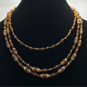 VCLM, Nordstrom, Vintage 3 Strand Gold And Amber Crystal Necklace